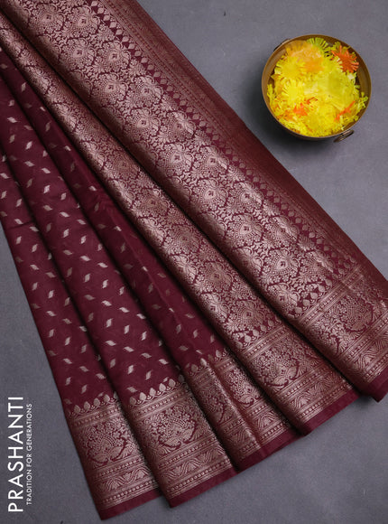 Banarasi semi chiniya saree deep maroon with allover thread & zari woven buttas and woven border