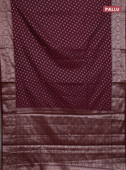 Banarasi semi chiniya saree deep maroon with allover thread & zari woven buttas and woven border