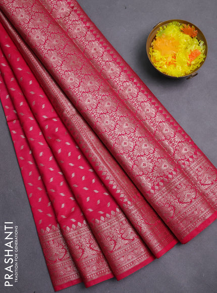 Banarasi semi chiniya saree pink with allover thread & zari woven buttas and woven border