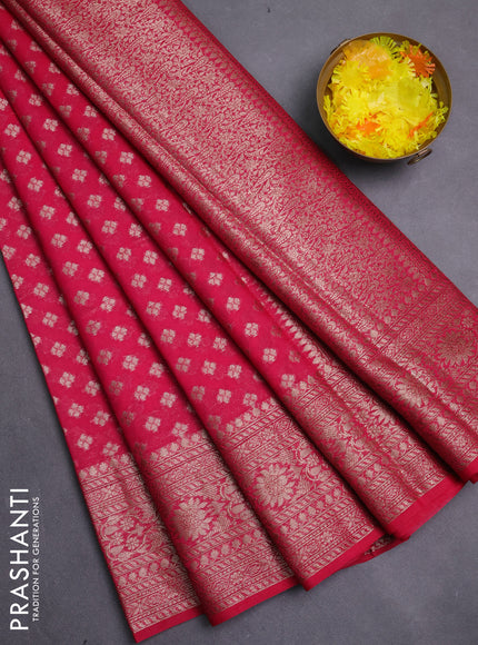 Banarasi semi chiniya saree pink with allover thread & zari woven buttas and woven border