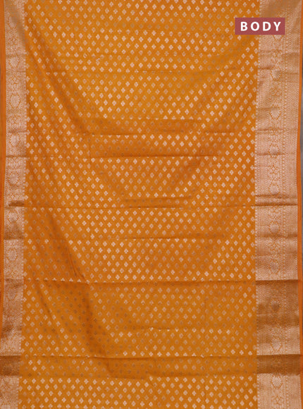 Banarasi semi chiniya saree mustard yellow with allover thread & zari woven buttas and woven border