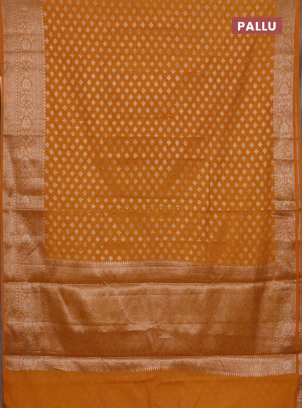 Banarasi semi chiniya saree mustard yellow with allover thread & zari woven buttas and woven border