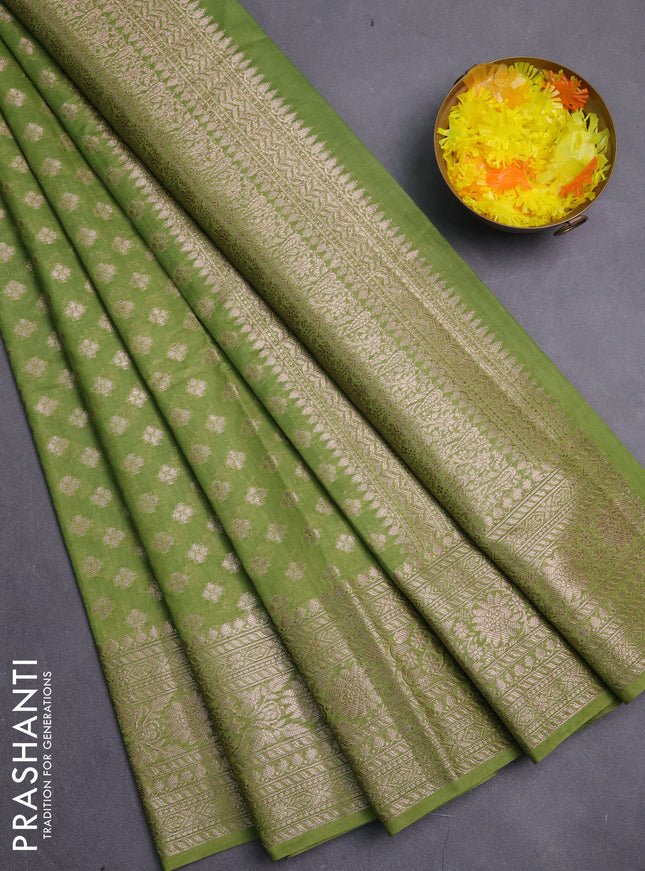 Banarasi semi chiniya saree light green with allover thread & zari woven buttas and woven border