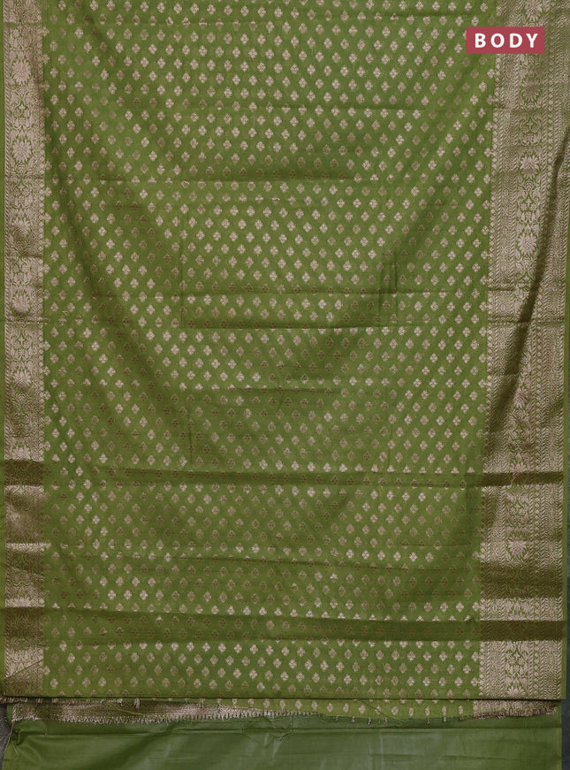 Banarasi semi chiniya saree light green with allover thread & zari woven buttas and woven border
