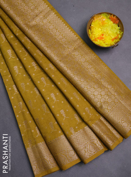 Banarasi semi chiniya saree dark mustard with allover thread & zari woven buttas and woven border