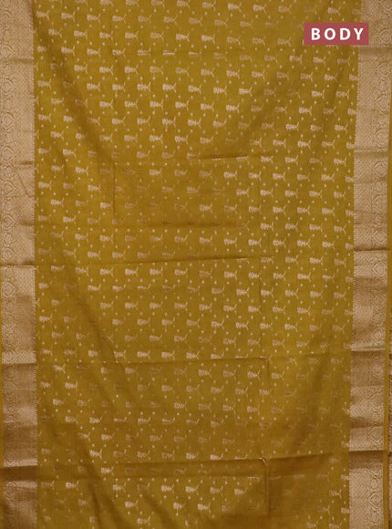 Banarasi semi chiniya saree dark mustard with allover thread & zari woven buttas and woven border