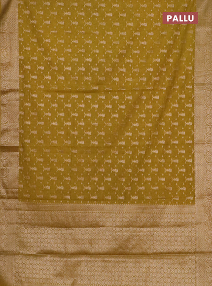 Banarasi semi chiniya saree dark mustard with allover thread & zari woven buttas and woven border