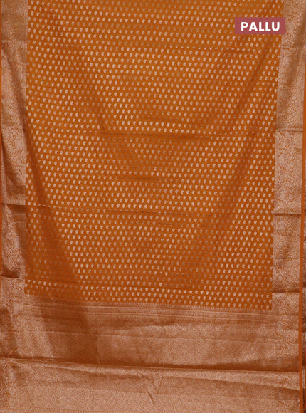 Banarasi semi chiniya saree dark mustard with allover thread & zari woven buttas and woven border