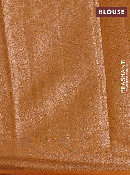 Banarasi semi chiniya saree dark mustard with allover thread & zari woven buttas and woven border