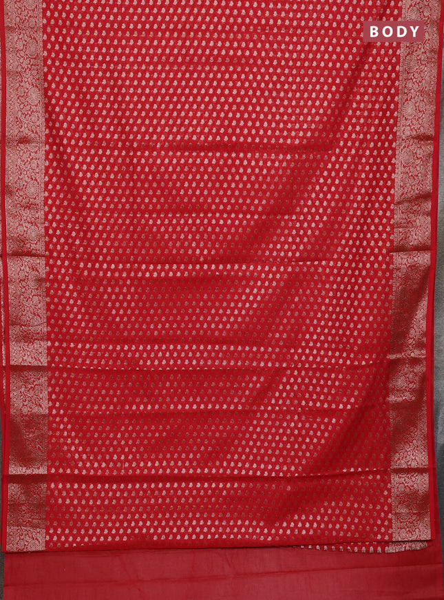 Banarasi semi chiniya saree red with allover thread & zari woven buttas and woven border