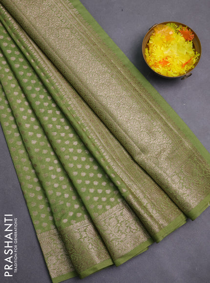 Banarasi semi chiniya saree light green with allover thread & zari woven buttas and woven border