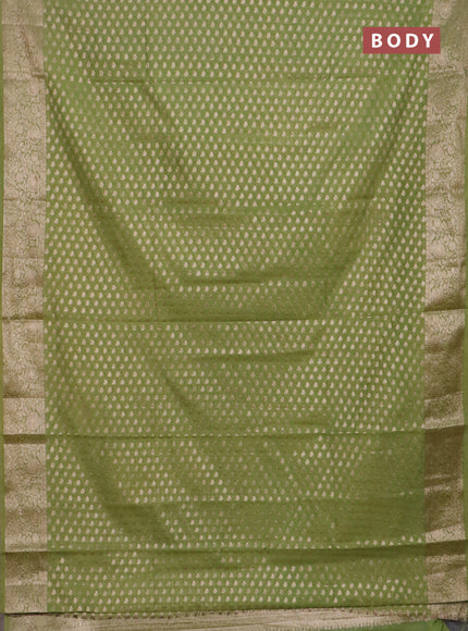 Banarasi semi chiniya saree light green with allover thread & zari woven buttas and woven border