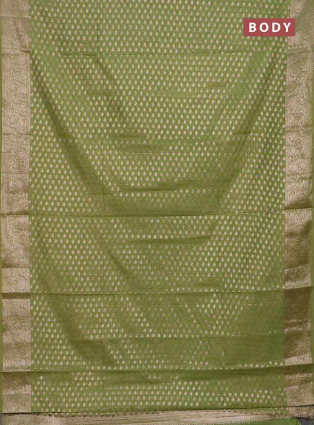 Banarasi semi chiniya saree light green with allover thread & zari woven buttas and woven border