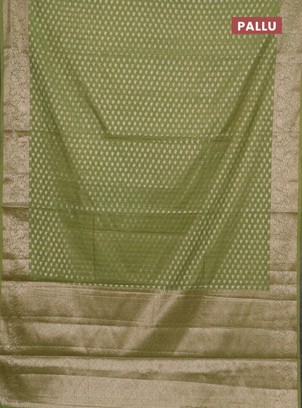 Banarasi semi chiniya saree light green with allover thread & zari woven buttas and woven border