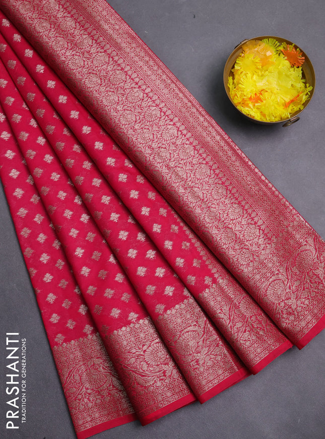 Banarasi semi chiniya saree pink with allover thread & zari woven buttas and woven border