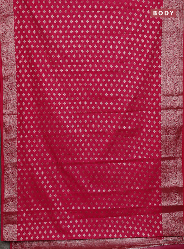 Banarasi semi chiniya saree pink with allover thread & zari woven buttas and woven border