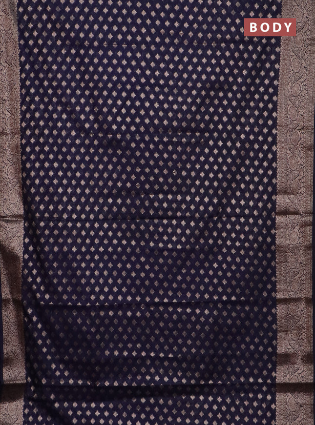 Banarasi semi chiniya saree navy blue with allover thread & zari woven buttas and woven border