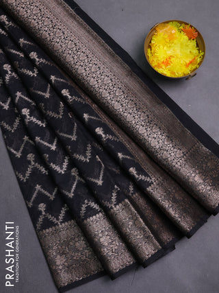 Banarasi semi chiniya saree black with allover thread & zari weaves and woven border