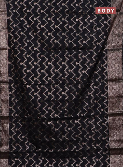 Banarasi semi chiniya saree black with allover thread & zari weaves and woven border