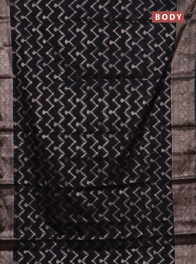 Banarasi semi chiniya saree black with allover thread & zari weaves and woven border
