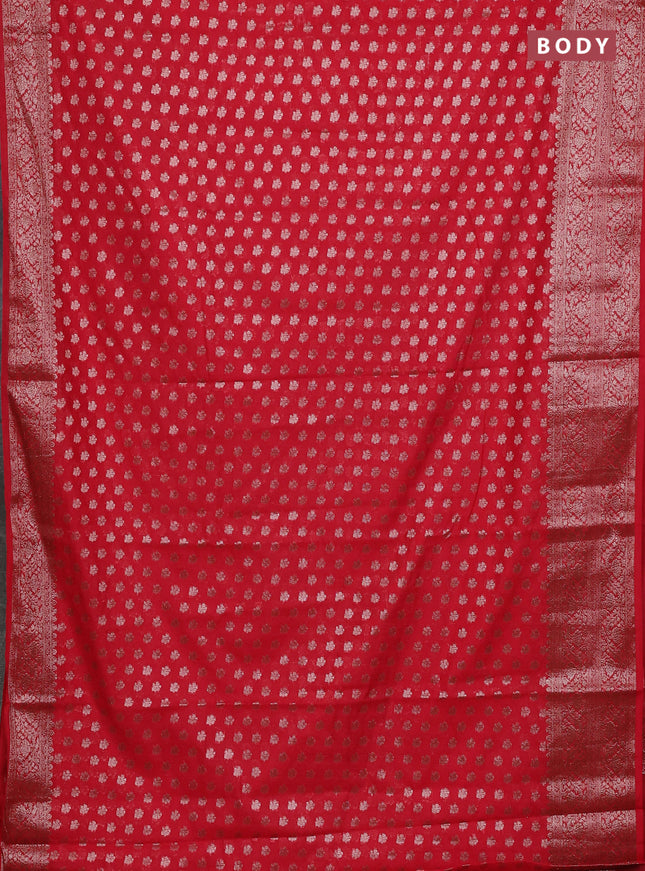 Banarasi semi chiniya saree red with allover thread & zari weaves and woven border