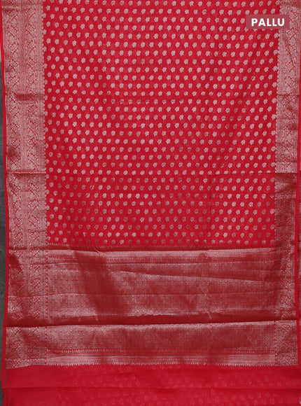 Banarasi semi chiniya saree red with allover thread & zari weaves and woven border