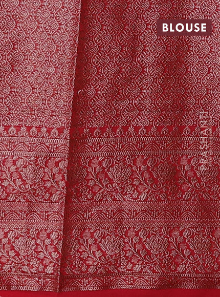 Banarasi semi chiniya saree red with allover thread & zari weaves and woven border