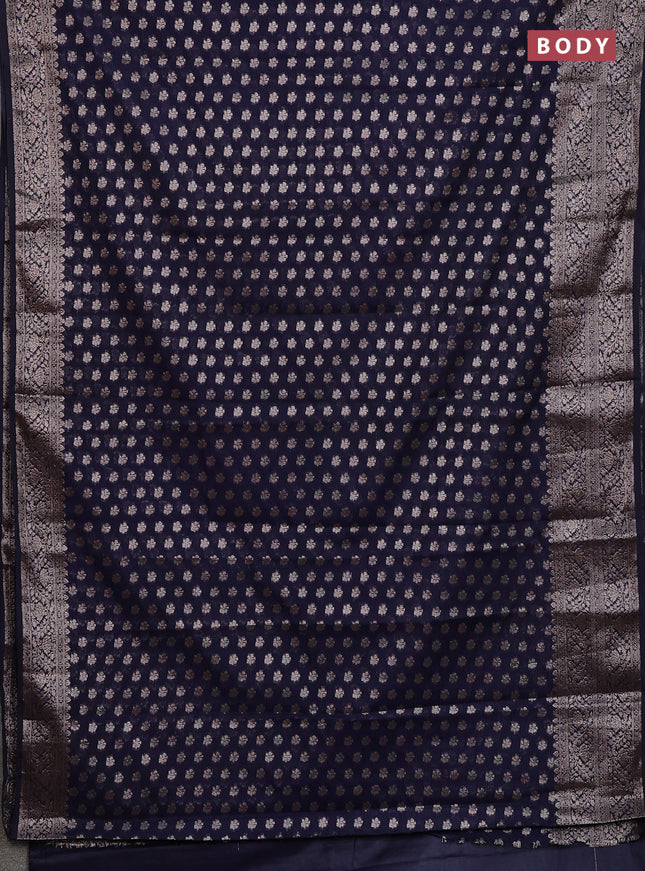 Banarasi semi chiniya saree navy blue with allover thread & zari weaves and woven border