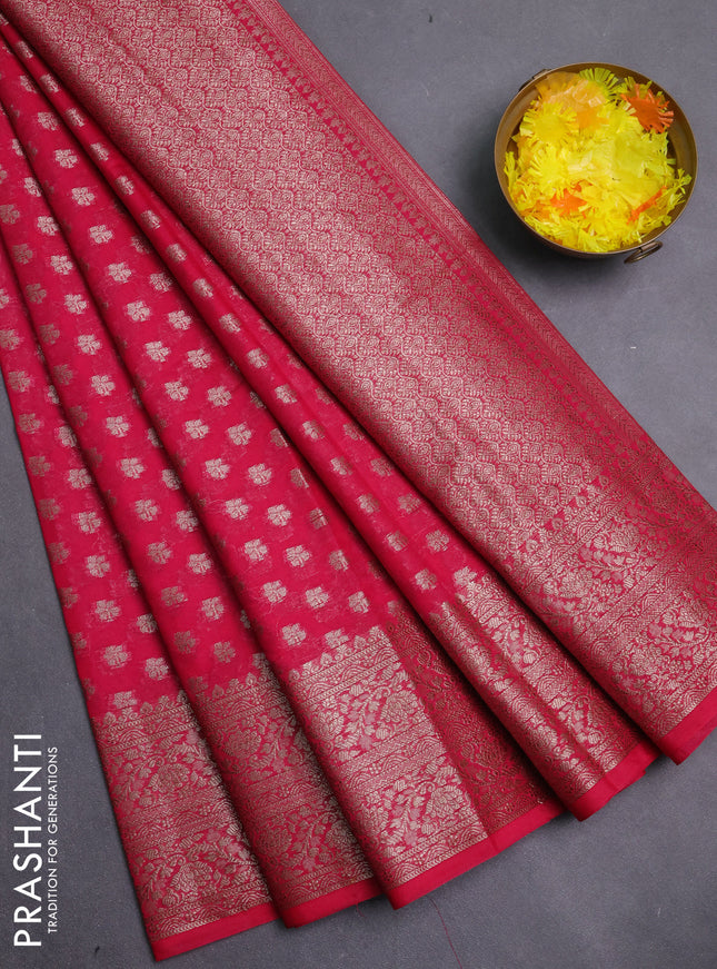 Banarasi semi chiniya saree pink with allover thread & zari weaves and woven border