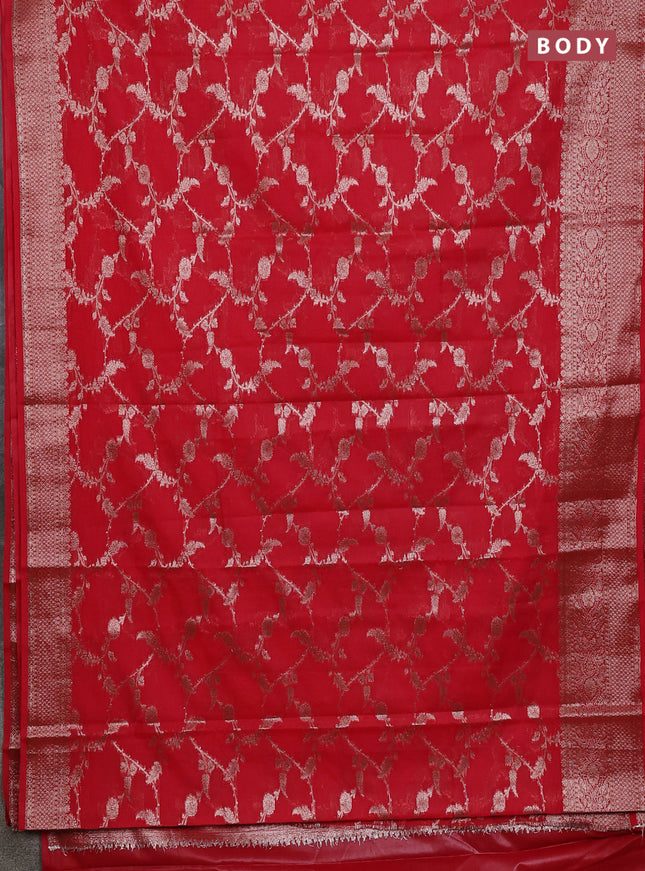 Banarasi semi chiniya saree red with allover thread & zari weaves and woven border