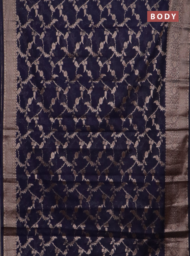 Banarasi semi chiniya saree navy blue with allover thread & zari weaves and woven border