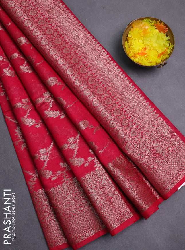 Banarasi semi chiniya saree pink with allover thread & zari weaves and woven border