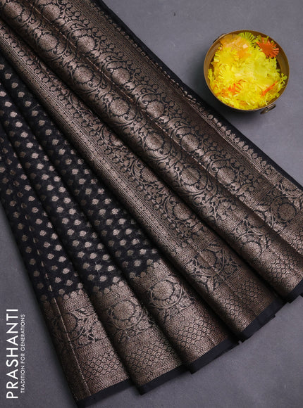 Banarasi semi chiniya saree black with allover thread & zari woven buttas and woven border