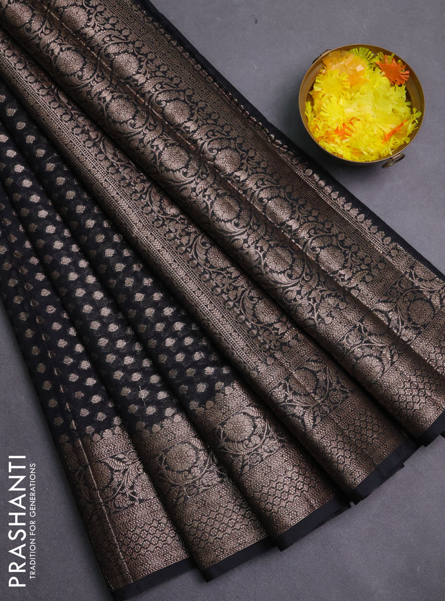 Banarasi semi chiniya saree black with allover thread & zari woven buttas and woven border