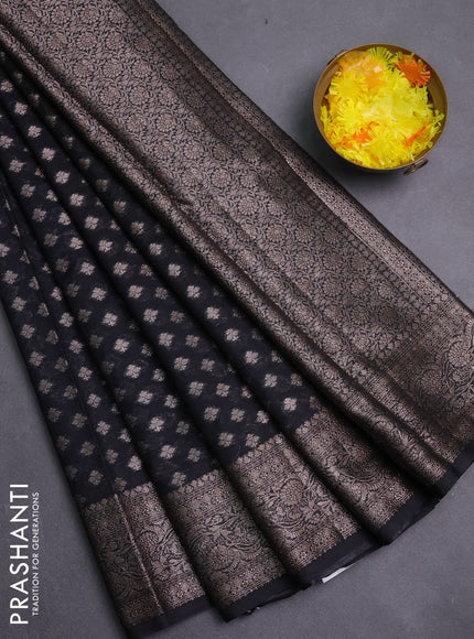 Banarasi semi chiniya saree black with allover thread & zari woven buttas and woven border