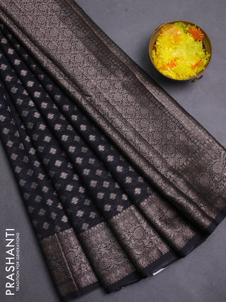 Banarasi semi chiniya saree black with allover thread & zari woven buttas and woven border