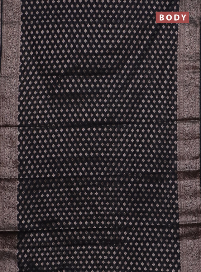 Banarasi semi chiniya saree black with allover thread & zari woven buttas and woven border