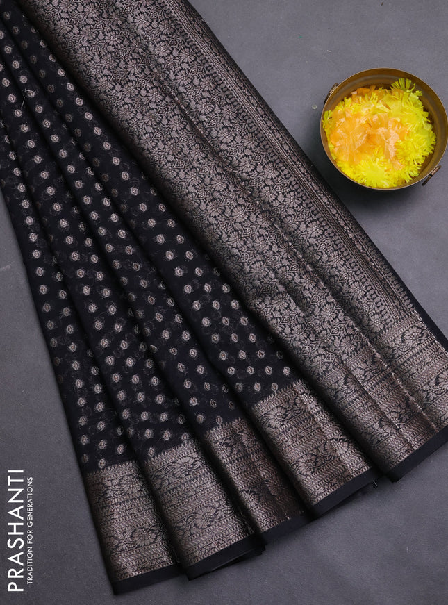 Banarasi semi chiniya saree black with allover thread & zari woven buttas and woven border