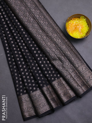 Banarasi semi chiniya saree black with allover thread & zari woven buttas and woven border