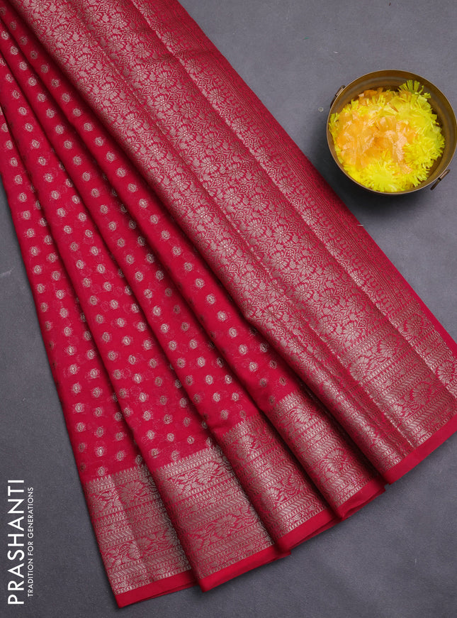 Banarasi semi chiniya saree pink with allover thread & zari woven buttas and woven border