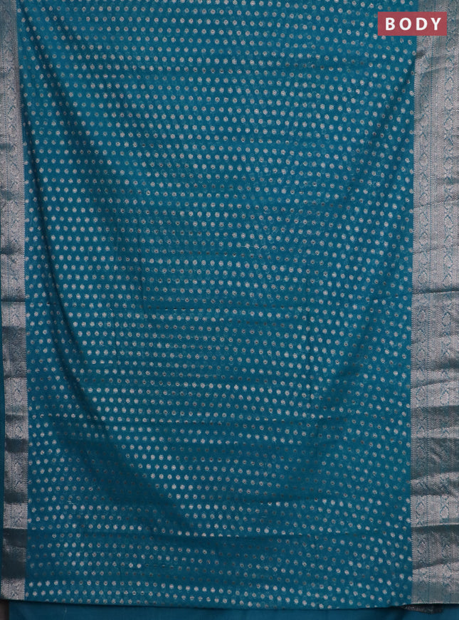 Banarasi semi chiniya saree teal blue with allover thread & zari woven buttas and woven border