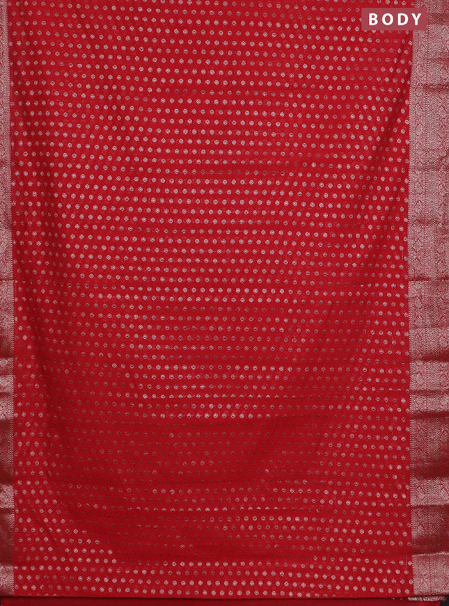 Banarasi semi chiniya saree red with allover thread & zari woven buttas and woven border