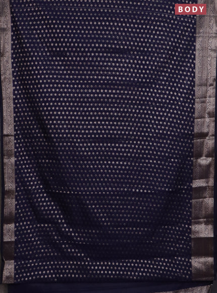 Banarasi semi chiniya saree navy blue with allover thread & zari woven buttas and woven border