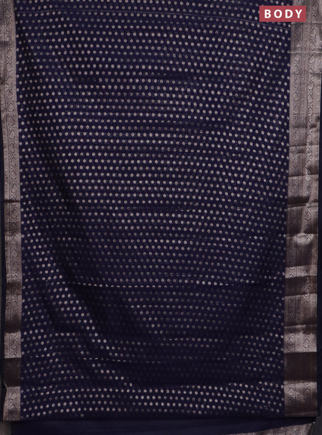 Banarasi semi chiniya saree navy blue with allover thread & zari woven buttas and woven border