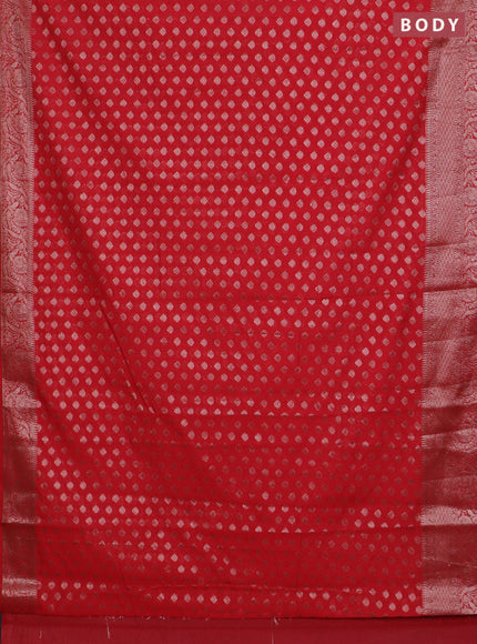 Banarasi semi chiniya saree red with allover thread & zari woven buttas and woven border