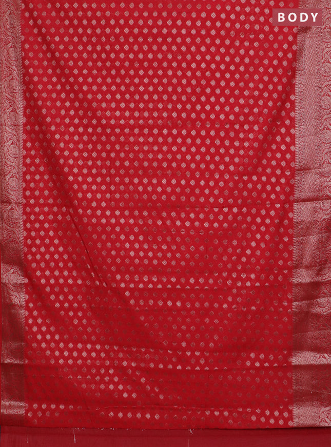 Banarasi semi chiniya saree red with allover thread & zari woven buttas and woven border
