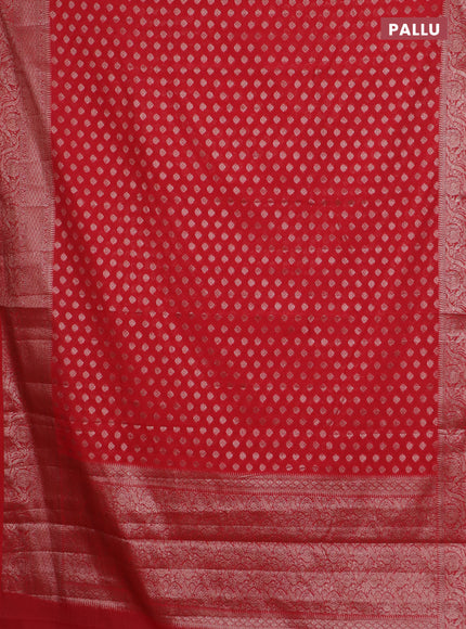 Banarasi semi chiniya saree red with allover thread & zari woven buttas and woven border