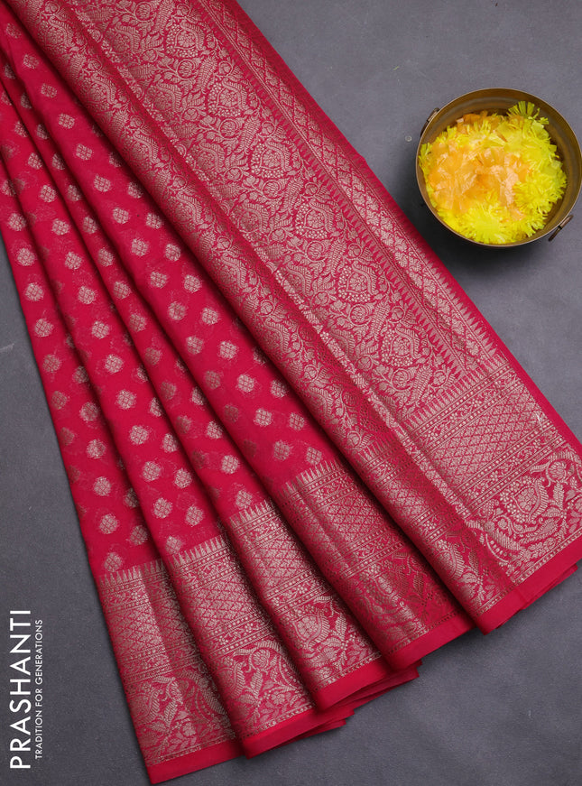Banarasi semi chiniya saree pink with allover thread & zari woven buttas and woven border