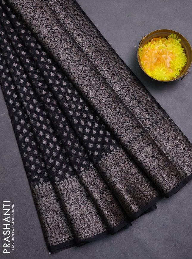 Banarasi semi chiniya saree black with allover thread & zari woven buttas and woven border