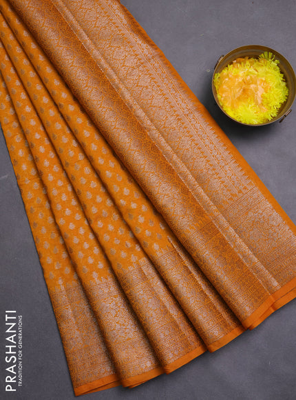 Banarasi semi chiniya saree mustard yellow with allover thread & zari woven buttas and woven border